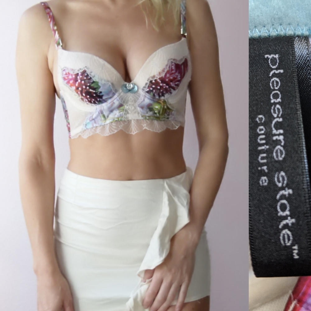 Couture Pleasure State silk rhinestone bra top 32b